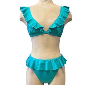 Victoria’s Secret Bikini Swimsuit Green Ruffle High Waist XS S Small New